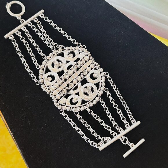 Victorian Silver Multi Chain Crystal Rhinestone Bangle - Picture 7 of 9